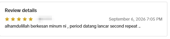 Screenshot ulasan asli dari Shopee Malaysia, nama pembeli disamarkan