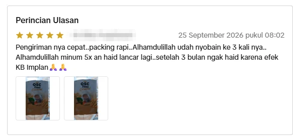 Screenshot ulasan asli dari Shopee Indonesia, nama pembeli disamarkan