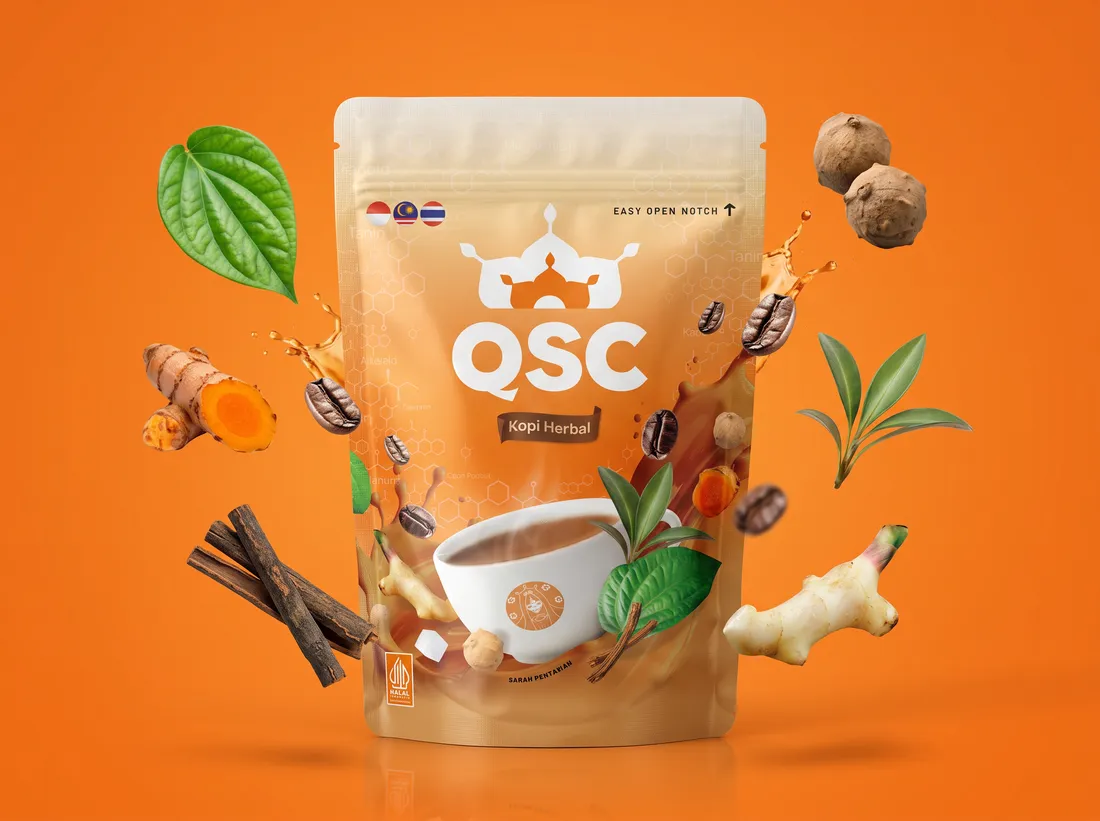 Pouch QSC dikelilingi enam bahan herbal